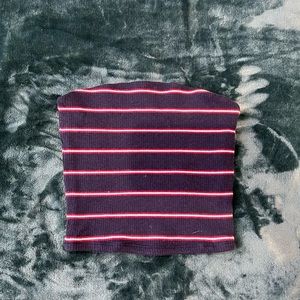 GARAGE Navy Striped Tube Top
